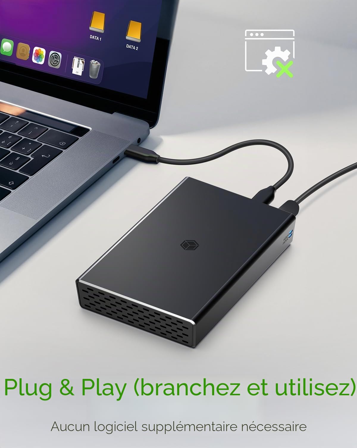ICY Box Raid IB-RD2253-C31 Boîtier pour 2 disques SSD et HDD de 2,5", câble USB-C et USB-A, USB 3.1 Gen2 (10 GB/s), Aluminium, Noir,