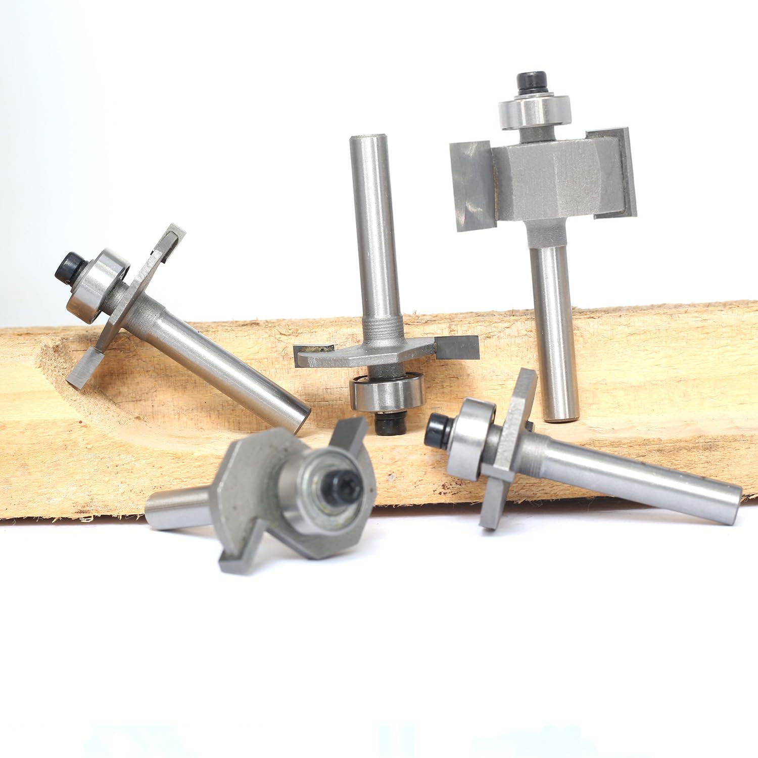 5Pcs T Slot Router Bit Set,1/4" Shank,Cutting Height 1/8",5/32",3/16",1/4" and 5/8",3/8" Deep T Trark Bit with Bearing,T-Slotting Cutter for Plywood Slotting,Grooving,Rebating
