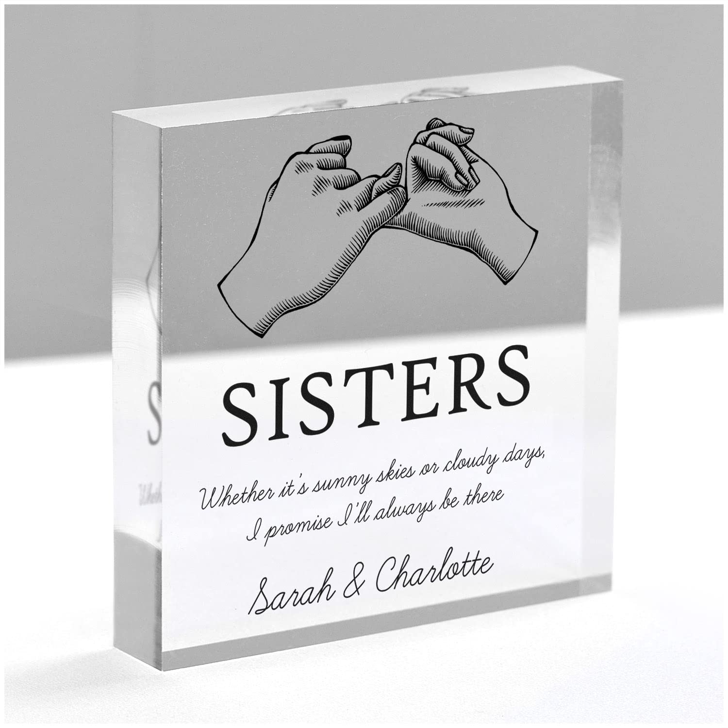 Beecreative Gift Ideas For Sister - Sisters Gift - Big Sister Little Sister Gift - Clear Square Acrylic Block Keepsake - With Grey Bag
