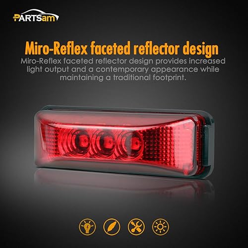 Miniatura 4 de Partsam 10 luces LED de 3.9 pulgadas, impermeables, color rojo, 3 LED, para remolque, camión, barco, DC12 V, luz LED facetada de línea fina
