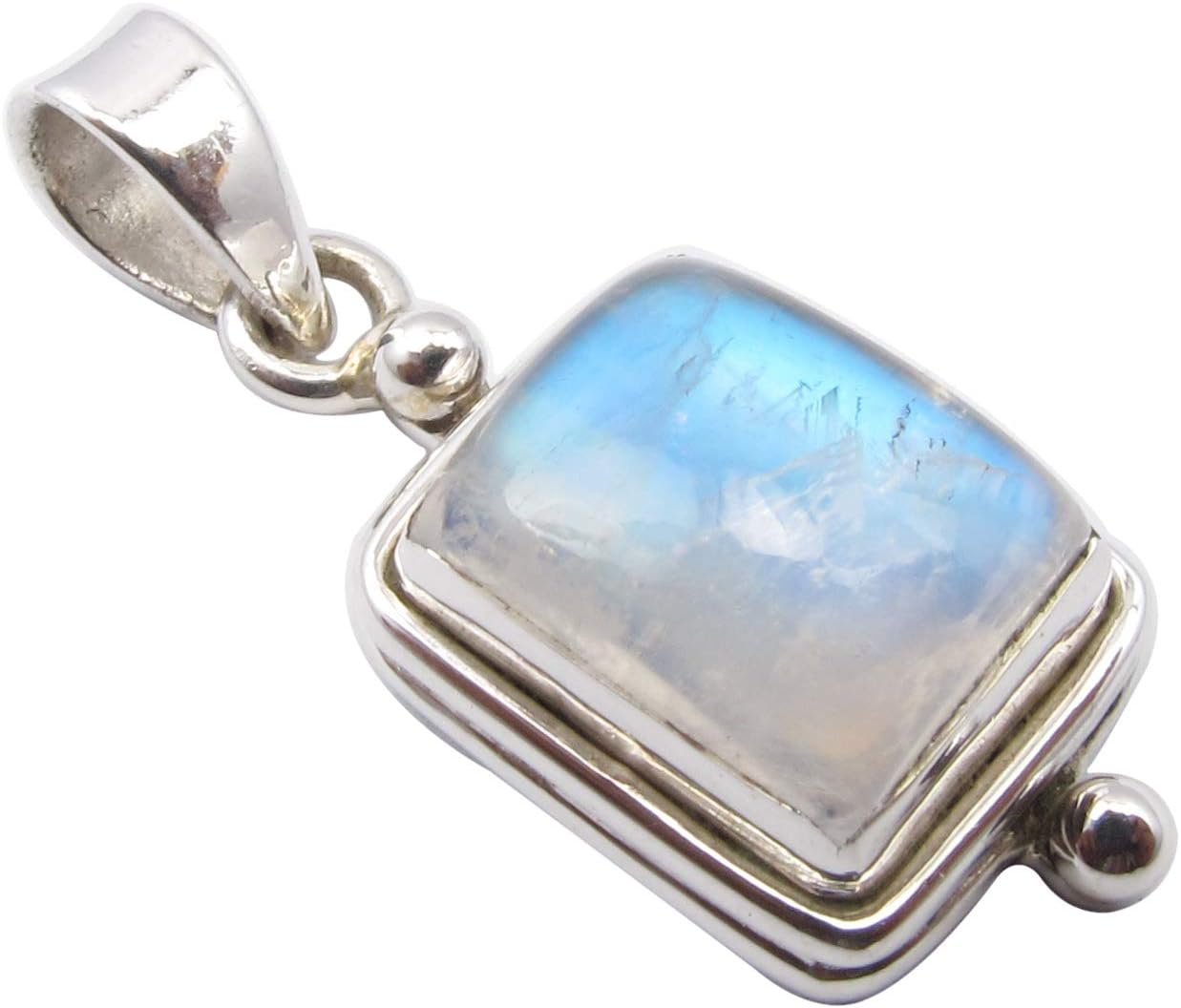 925 Solid Silver Genuine Rainbow Moonstone Pendant 1.1" Stone Jewelry