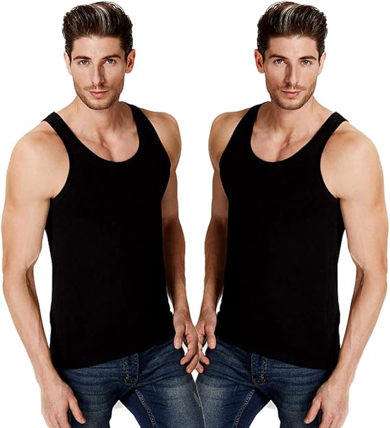 Amazon タンクトップ メンズ インナーシャツ 綿100 肌着 Uネック スリーブレス コットン 防菌防臭 吸水速乾 ノースリーブ 2枚セット ブラック L タンクトップ 通販