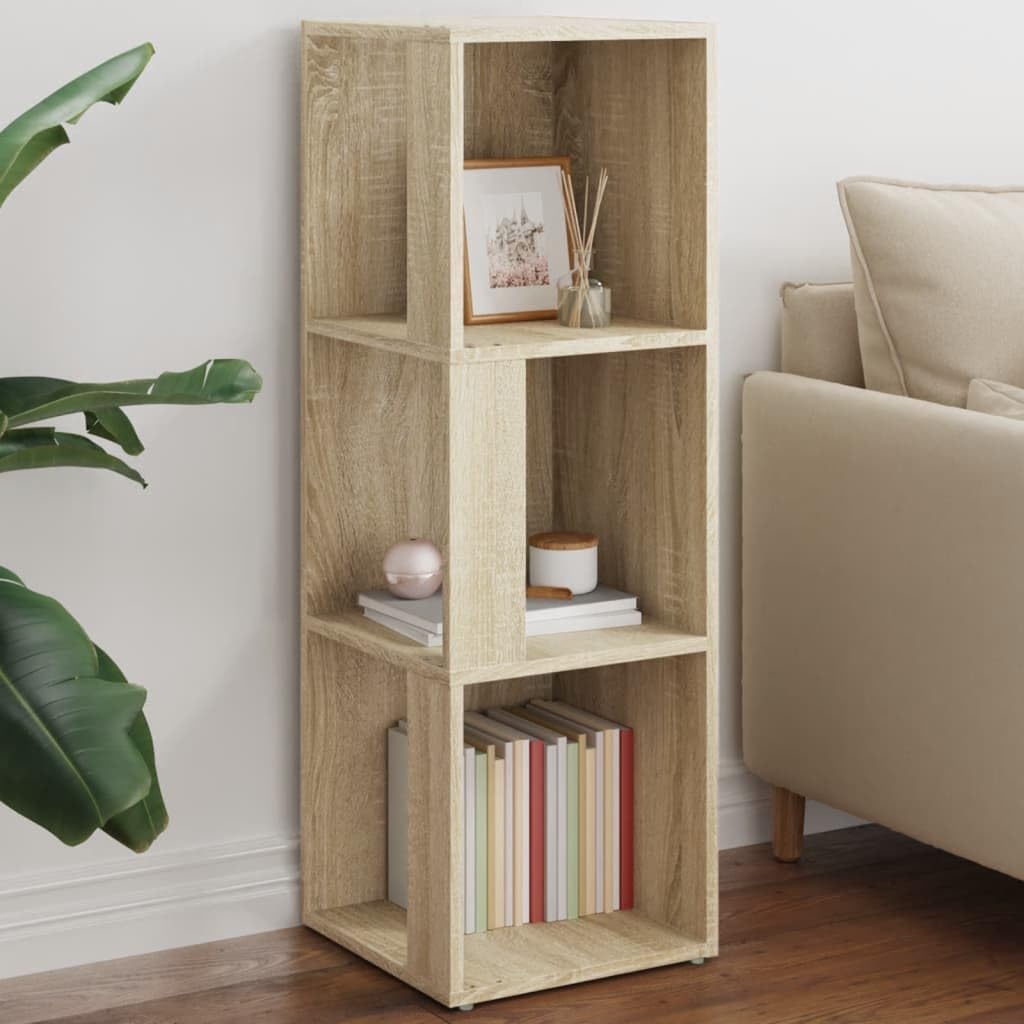 Armario esquinero de roble Sonoma 33x33x100 cm, estante de almacenamiento con 3 compartimentos para libros, CD, revistas y decoraciones, mueble de esquina compacto para sala de estar, dormitorio