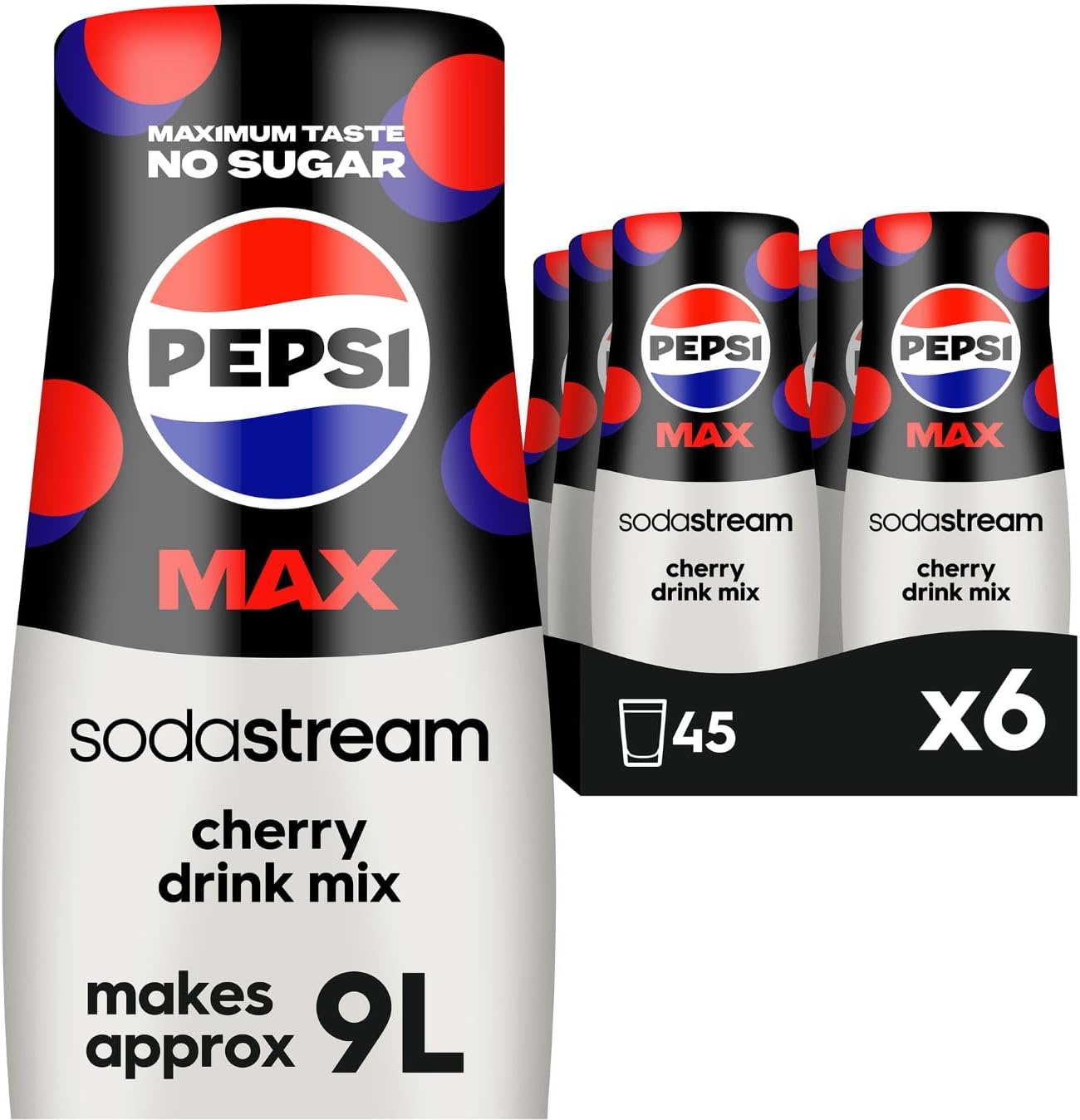 Pepsi Max Cherry, Soda Mix for Carbonated Low Calorie Cherry Cola Flavoured Drink, Official Sparkling Soft Drink Flavour with No Sugar â€“ 440 ml, Pack of 6