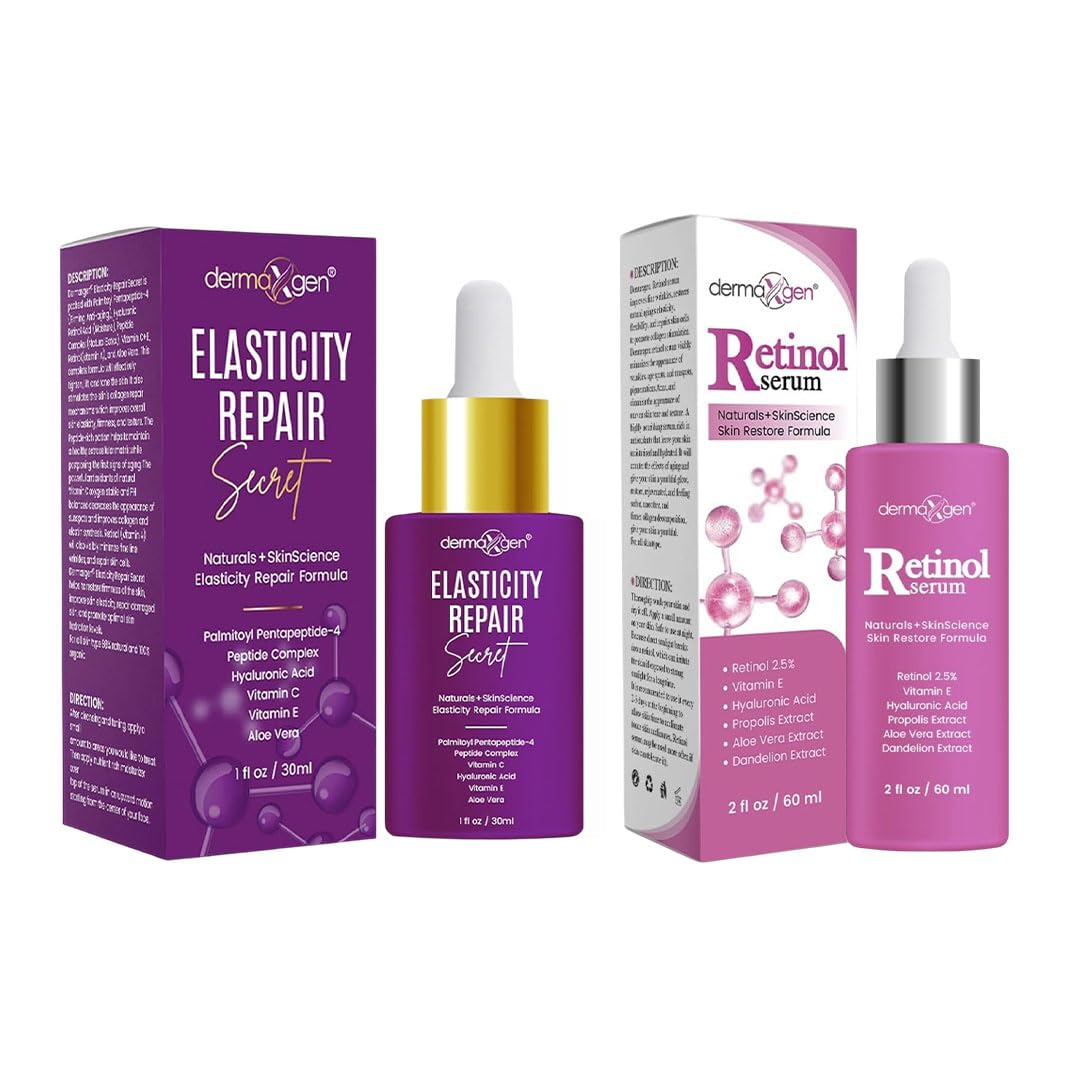 Elasticity Repair Serum & Retinol Cream Bundle – Hydrating Skincare Set with Matrixyl 3000, Hyaluronic Acid & Organic Botanicals – Daily Facial Moisturizer for Smoother-Looking Skin