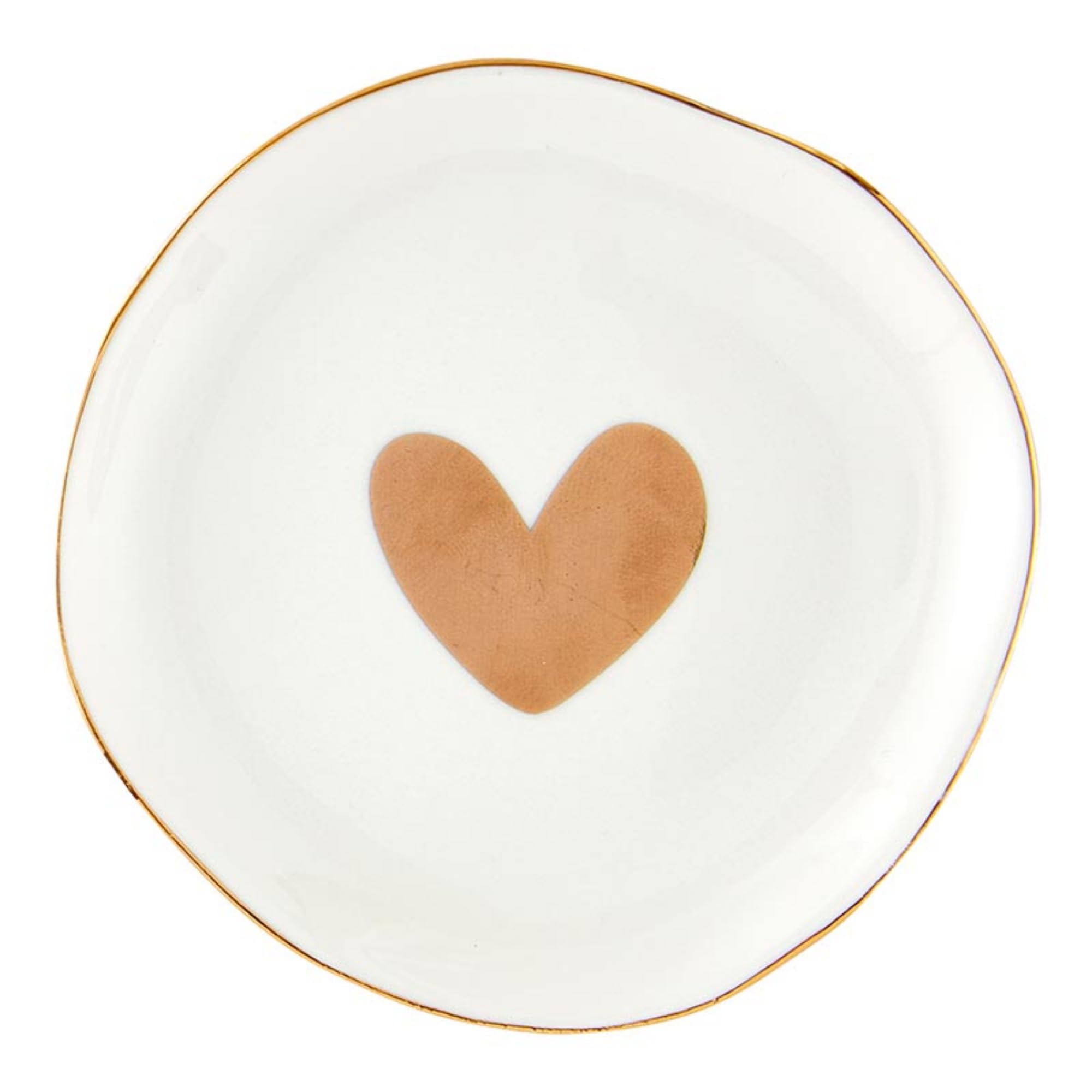 Bella Sleep + Spa Gifts for Women Jewelry Ring Holder Trinket Tray, 4.5-Inch Diameter, Gold Heart