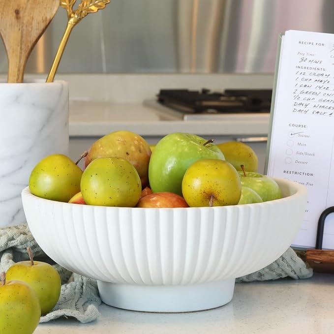 Decorative Concrete Fruit Bowl For Kitchen Counter Or Table Decor – Premium Quality Large Bowl Elevates Your Modern/Farmhouse Home Decoration, Showcasing Fruit or Seasonal Centerpieces in Style, gray