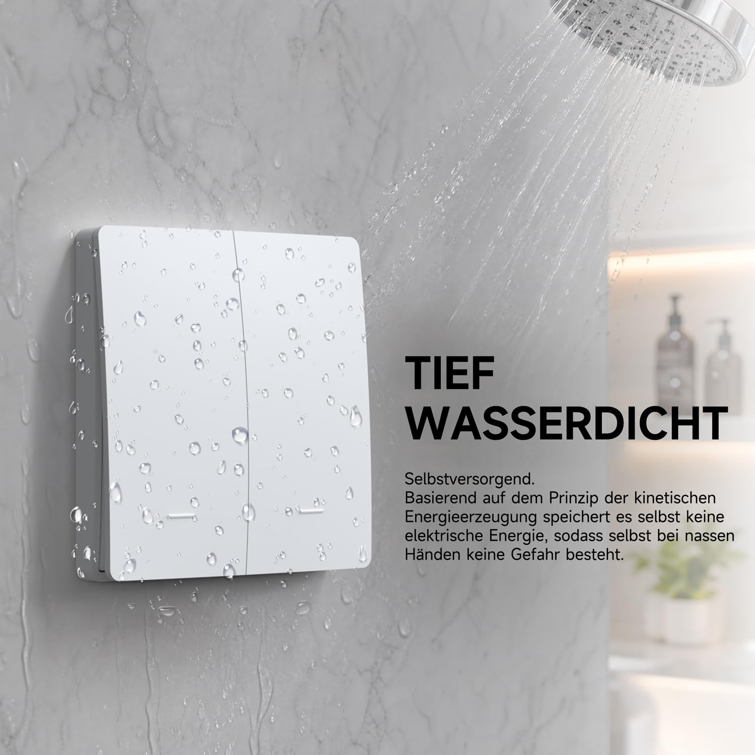 Kabelloses Kinetisches Schalter-Set ohne Batterien, Schalter, selbstversorgt, kabellose Schalter, Chinetik ohne Batterie, Funk-Fernbedienung, Lichtschalter, kabellos, RF (EU 2 Gang 2 V2 White)