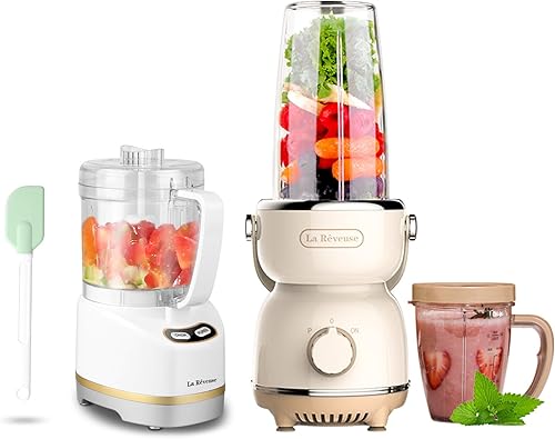 La Reveuse Batidora retro de 300 W + picadora de alimentos pequeña La Reveuse de 2 tazas