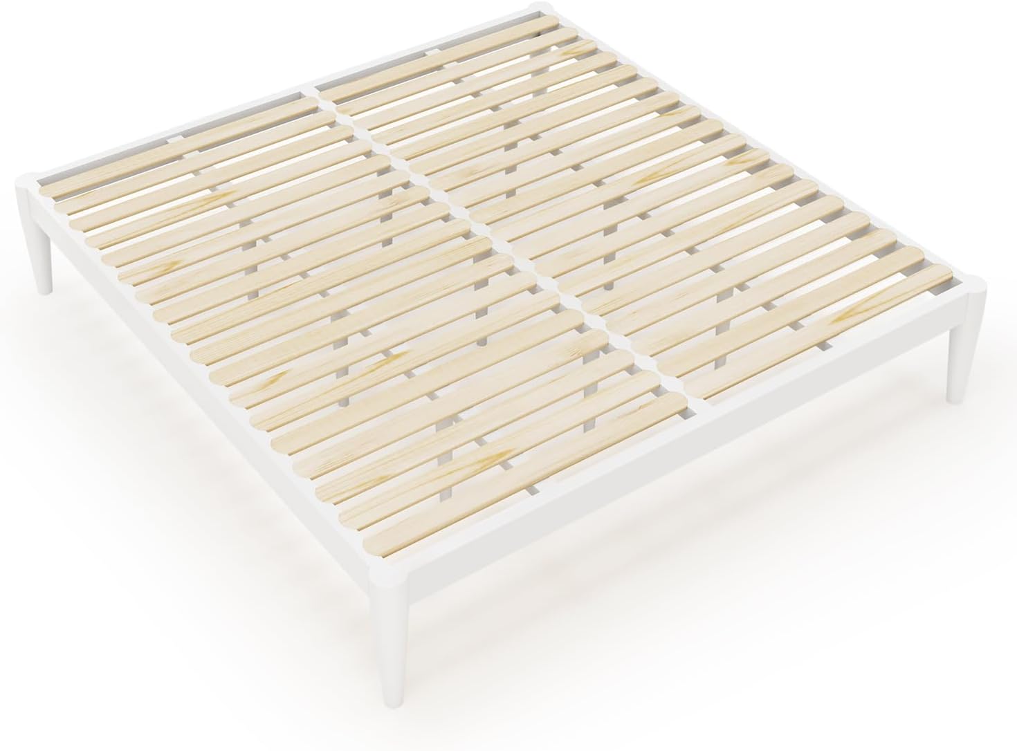 IOTXY King Platform Bed Frame - Solid Wood 16-Inch Height Mattress Foundation Base with Densely Slats and Heavy-Duty Support Legs, No Box Spring Needed, White