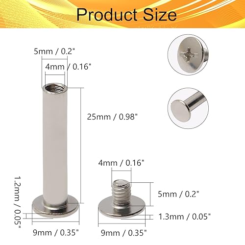 Miniatura 80 de Poste de tornillo para orificio de 3/16 pulgadas (0.197 in) de diámetro, hebilla de cinturón hembra M5x25mm, pernos de encuadernación de tuerca