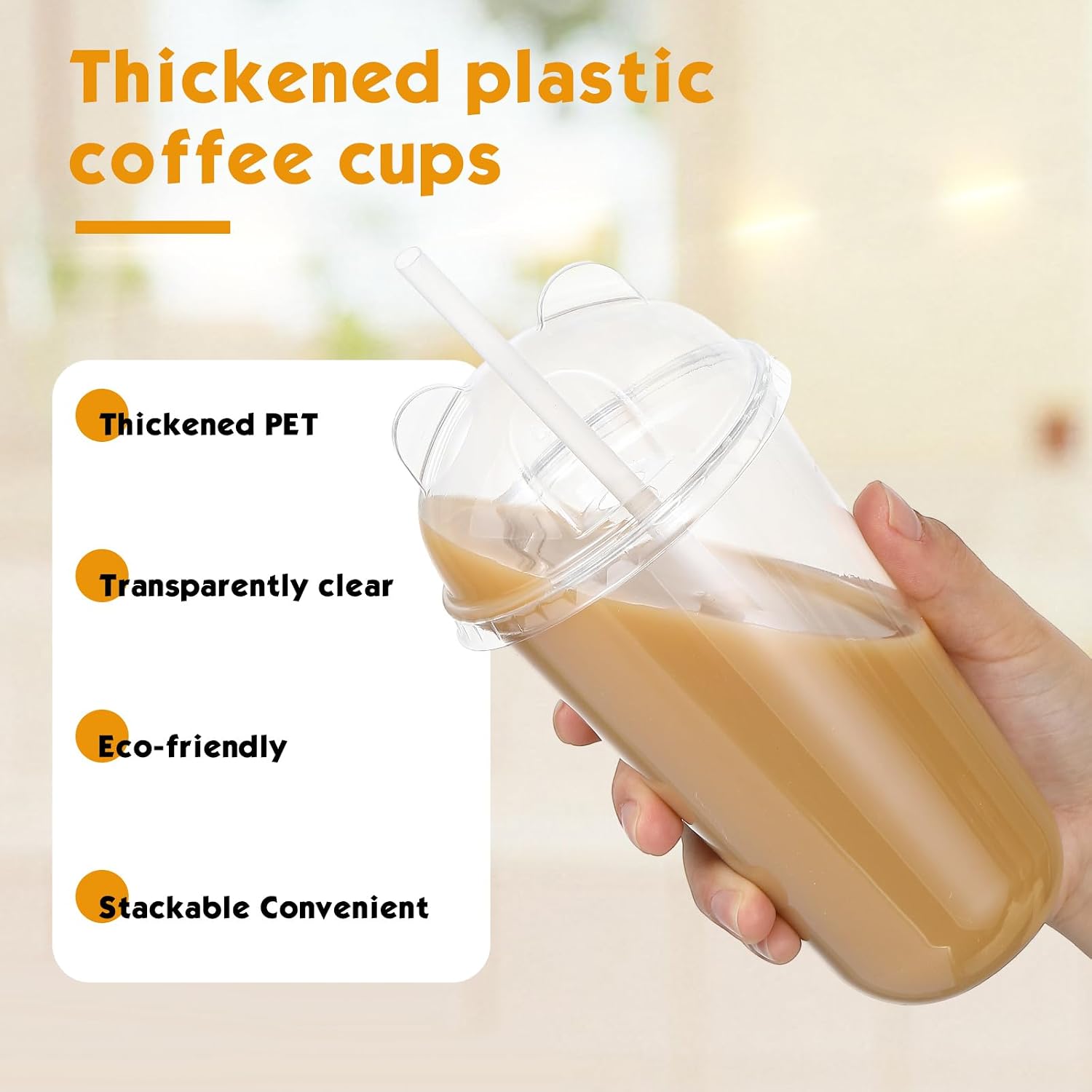 Ziliny 50 Set Plastic Cups with Lids and Straws, Panda Lid, 18 oz image 4