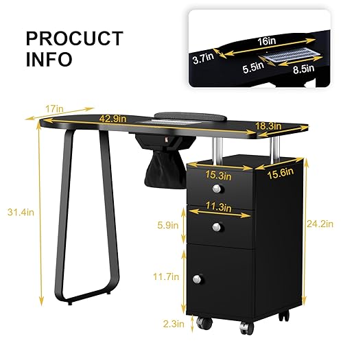 Miniatura 6 de Lujoso escritorio de mesa de uñas, mesa de manicura con colector de polvo eléctrico, mesa de escritorio de uñas para tecnología de uñas con cajones