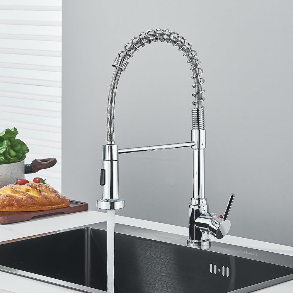 Grifo de cocina extraíble monomando con rociador de 2 funciones cromado para fregadero moderno