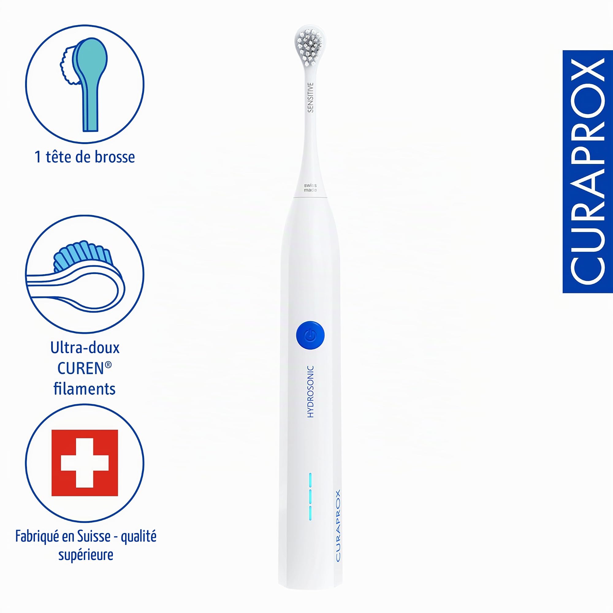 Curaprox Brosse à dents Sonique Hydrosonic easy Pour le Soin Quotidien des Gencives et le Contrôle de la Plaque Dentaire | Simple, Efficace | Fiable/Conçu en Suisse