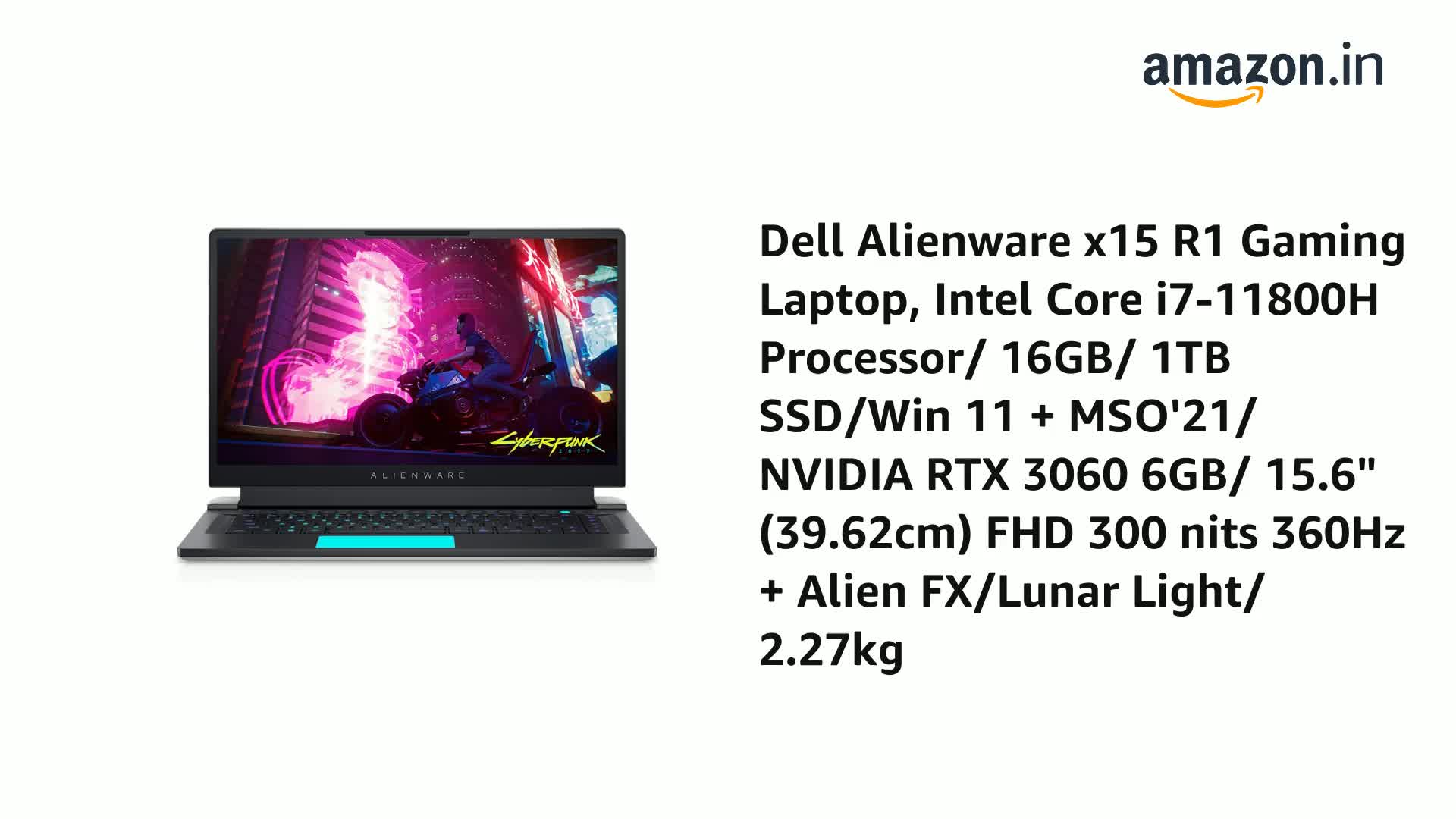 Dell Alienware x15 R1 Gaming Laptop, Intel Core i7-11800H 