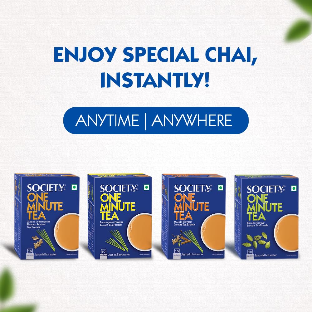 Society One Minute Tea | Ginger Lemongrass Flavour | Made with Lemongrass & Ginger | Flavoured Instant Tea | 14g X 10 Sachets (140g) | Pack of 1 - Image 6 thumbnail