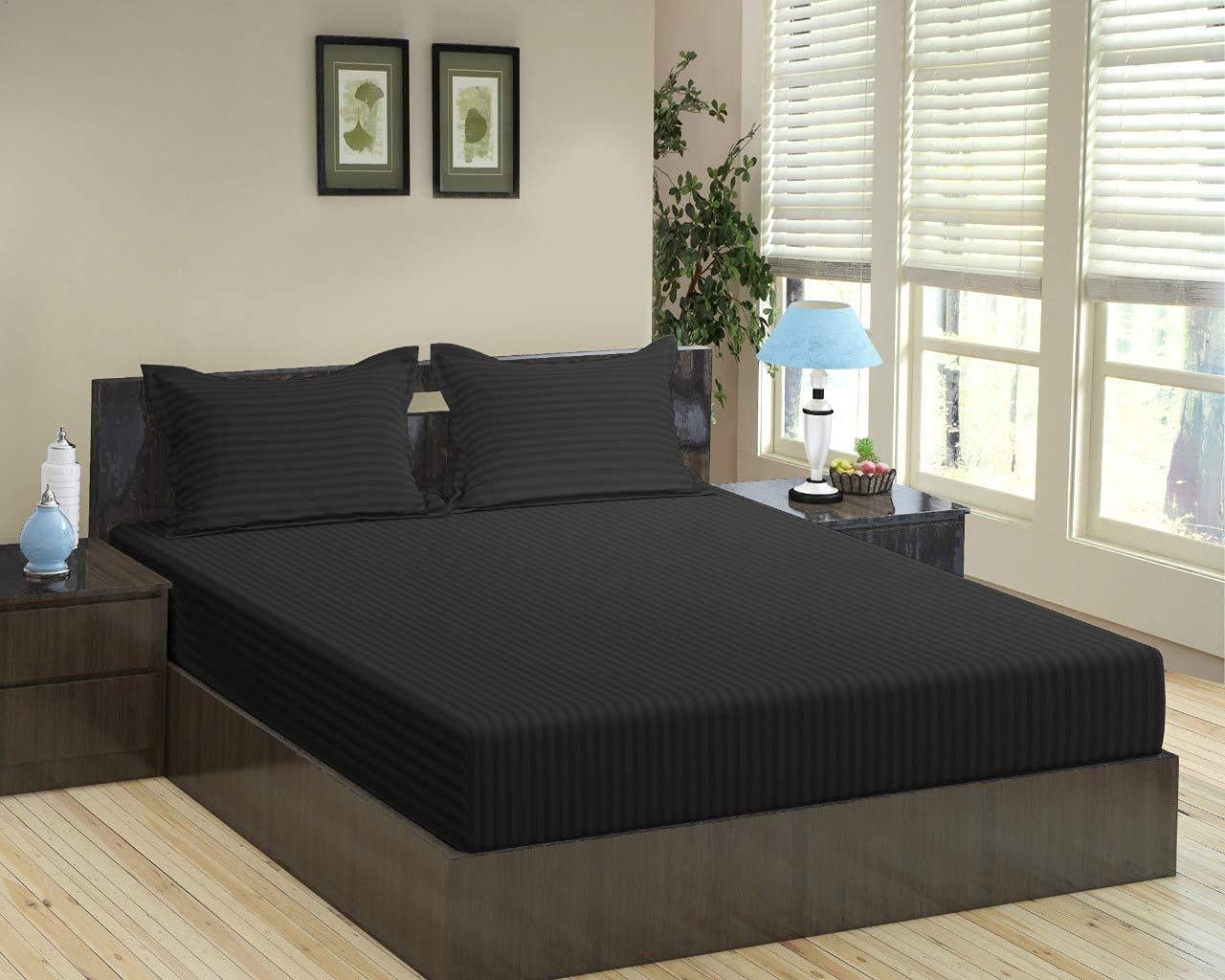 Dark Grey Satin Striped Fitted Sheets - Twin Size -18