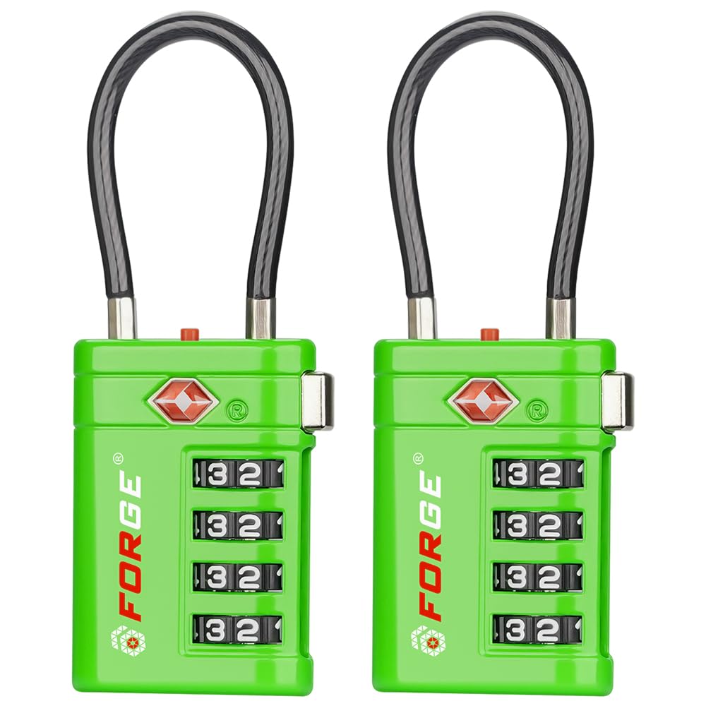 Forge Open Alert TSA Approved Luggage Locks, Green, 2 Pack Locks.