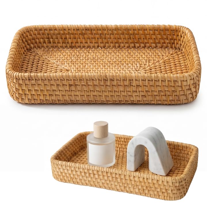 Rattan Key Tray, Rectangular Wicker Basket, 20.5x3.5x11 cm