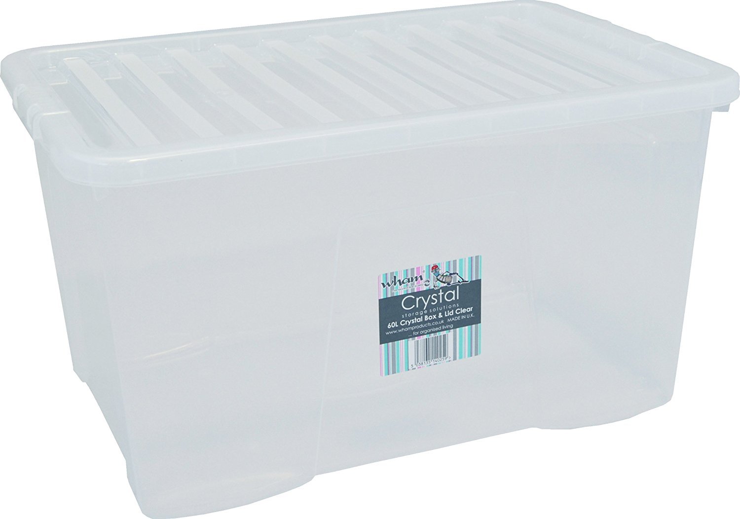 Storage Box Wham Crystal 60 Litre  & Lid Clear, 5 Pack, 60 X 40 X 33 cm