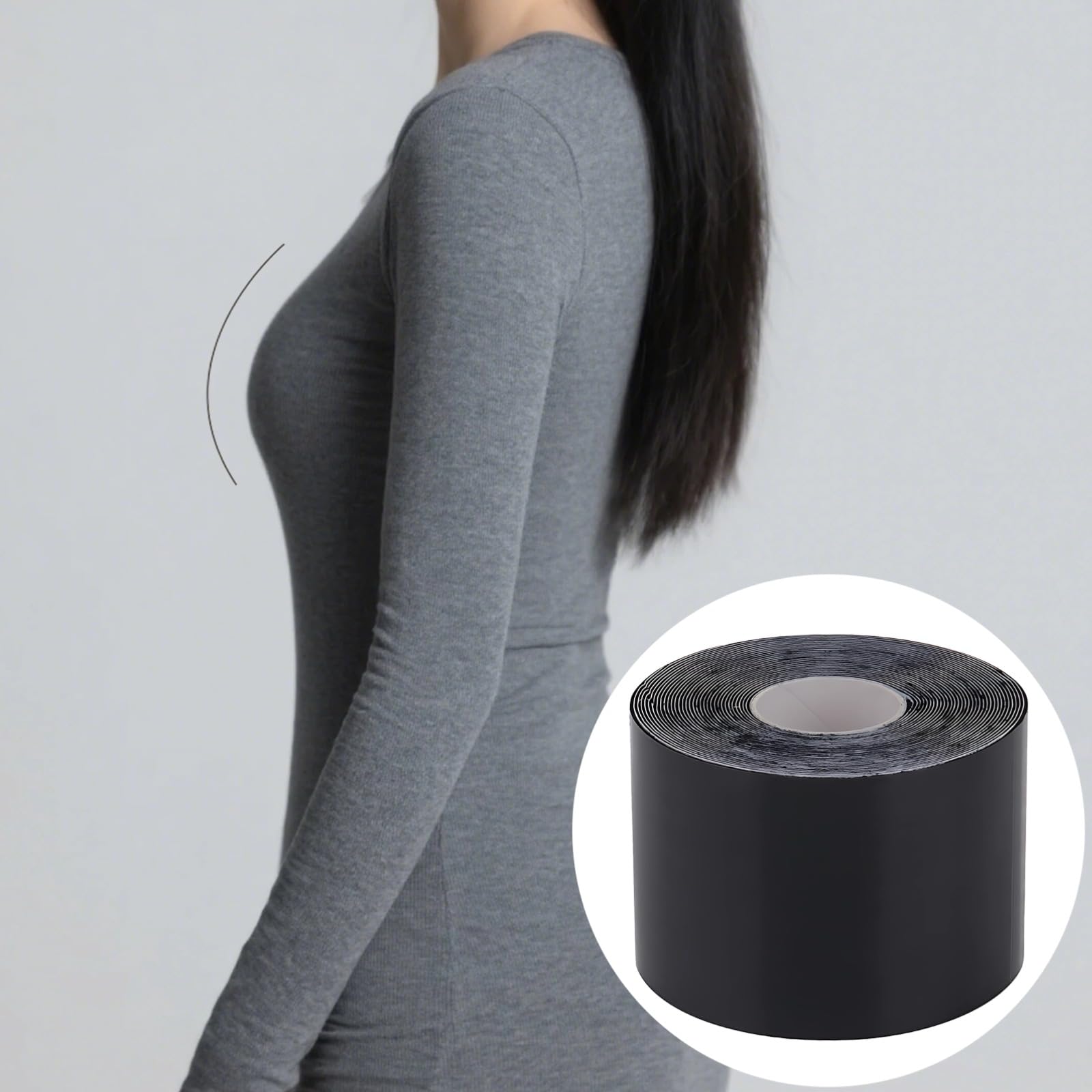 Generisch 2 Stk. Tummy Tape für Bauch und Taille, Waist Wrap für Damen, Body Shaping und Brust-Lift Tape, hautfreundlicher Bio-Kleber, 10 cm x 5 m, schwarz