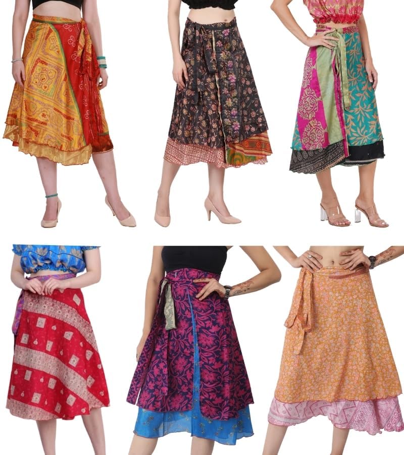 Wevez® Pack of 3 Pcs Original Two Layer Printed Wrap Around Skirts (Midi Length)2