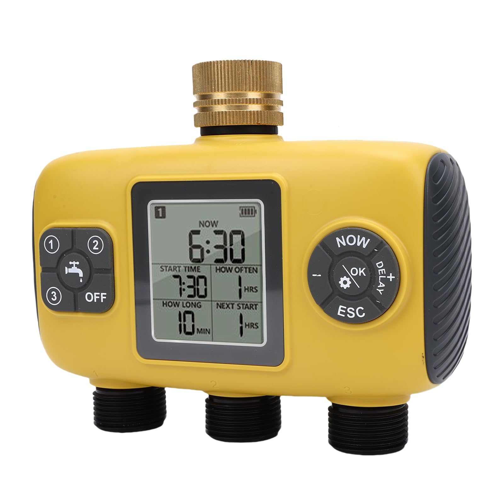 3 Zonen Bewässerungscomputer, Programmierbarer Wasser Timer mit 3 Ausgängen und Regenverzögerung for Gartenschlauch, Rasen, Hof Bewässerung
