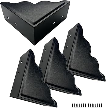 Large Metal Corner Guards 3.7 x 3.7 x 1.5 Inch Set of 4, Decorative Black Corner Protector for Vintage Industrial Wooden Furniture Tables, Barn Doors, Wood Frames, Boxes, Angle Edge Protection