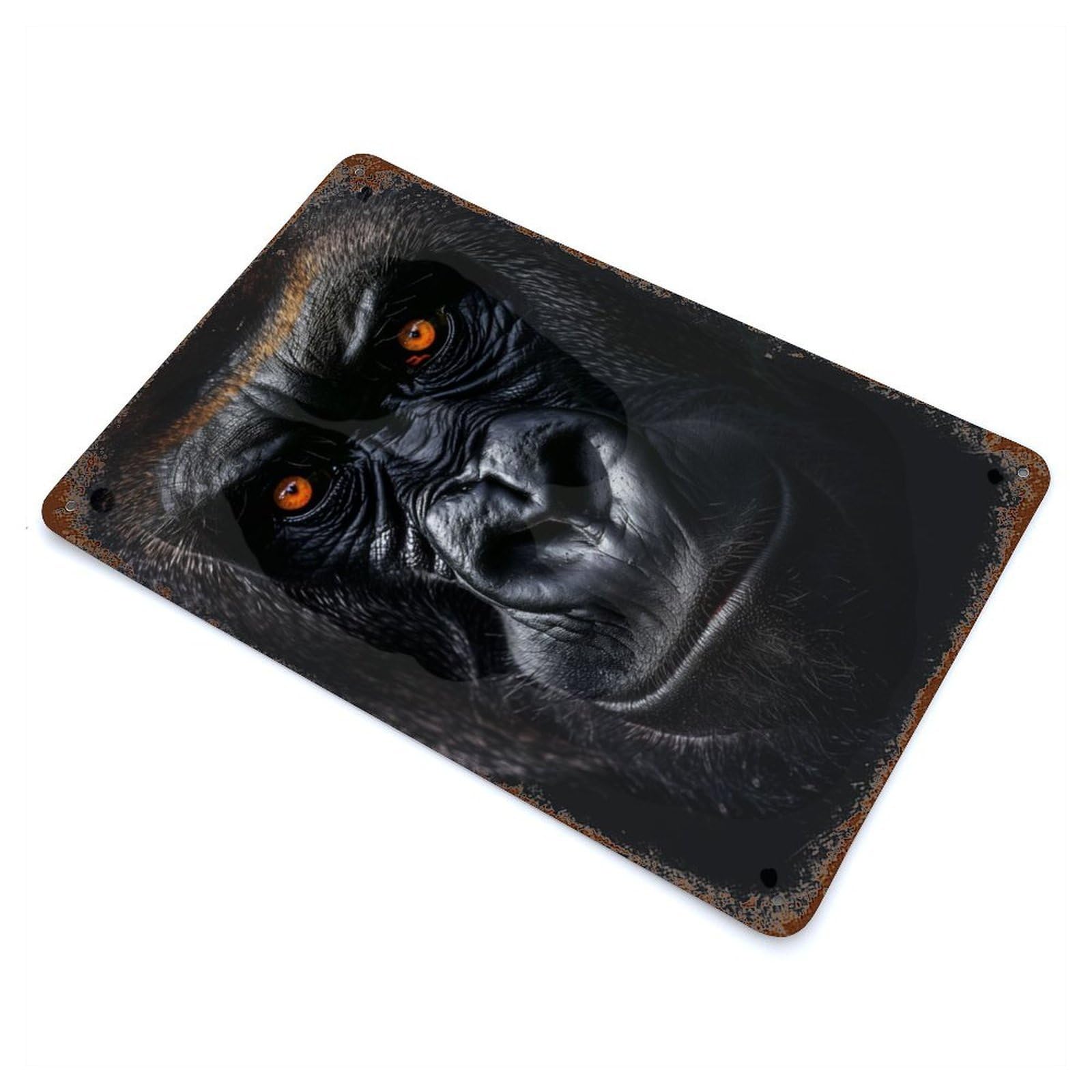 Gorilla Ape Portrait Aged Metal Wall Plaque 11.8"x7.9", Farmhouse Wall Decor for Office, Studio And Wall Decor