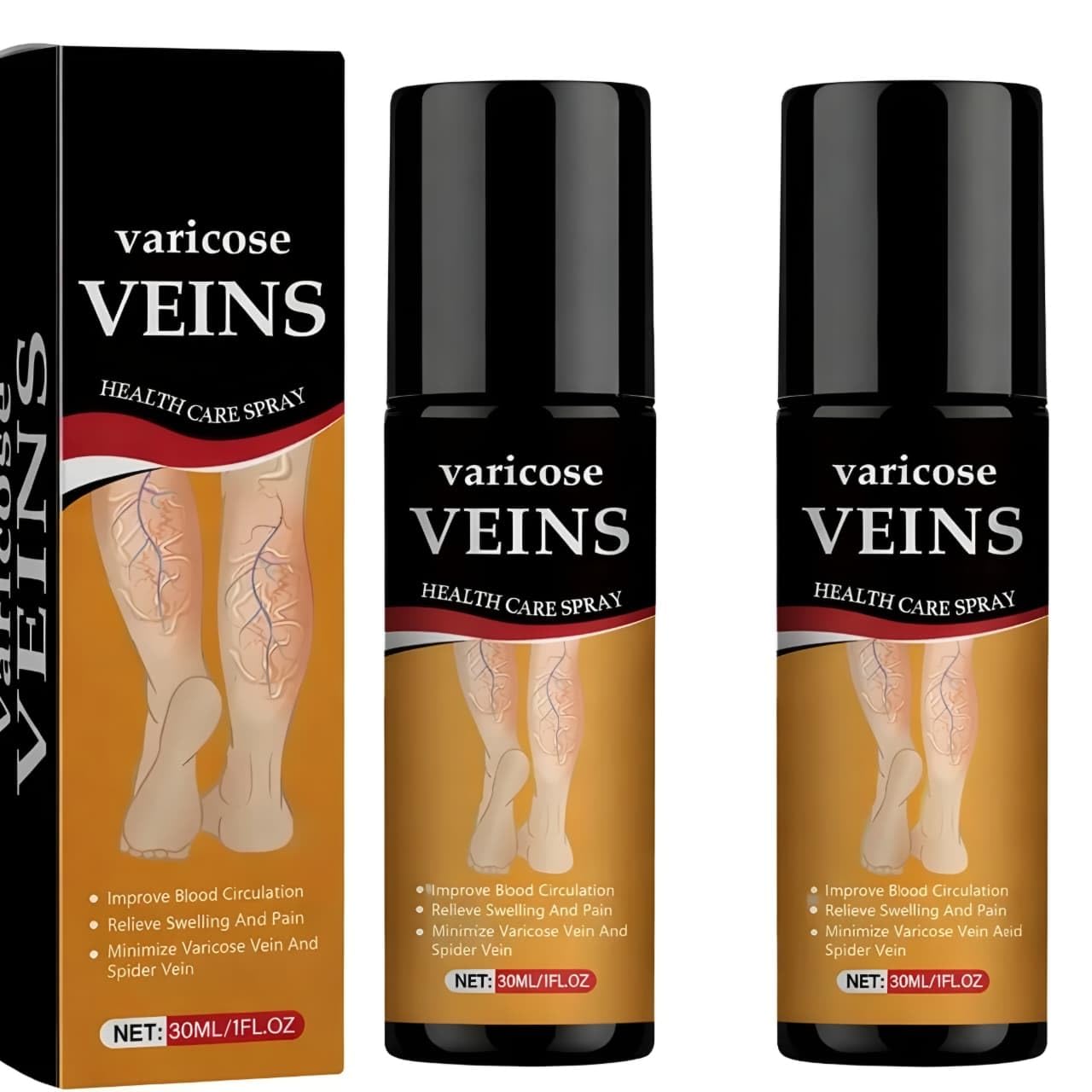 Varicose Veins Spray – Natural Herbal Formula for Fast Relief | Reduces Pain & Promotes Circulation | Easy-to-Use Spray for Legs, Ankles & Feet (2) (30ml*2=60ml)