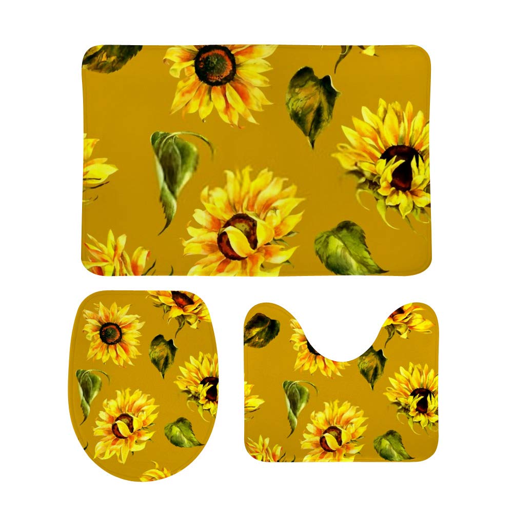 Tapis de bain antidérapants lot de 3 absorbants design tournesol pour salle de bain et cuisine
