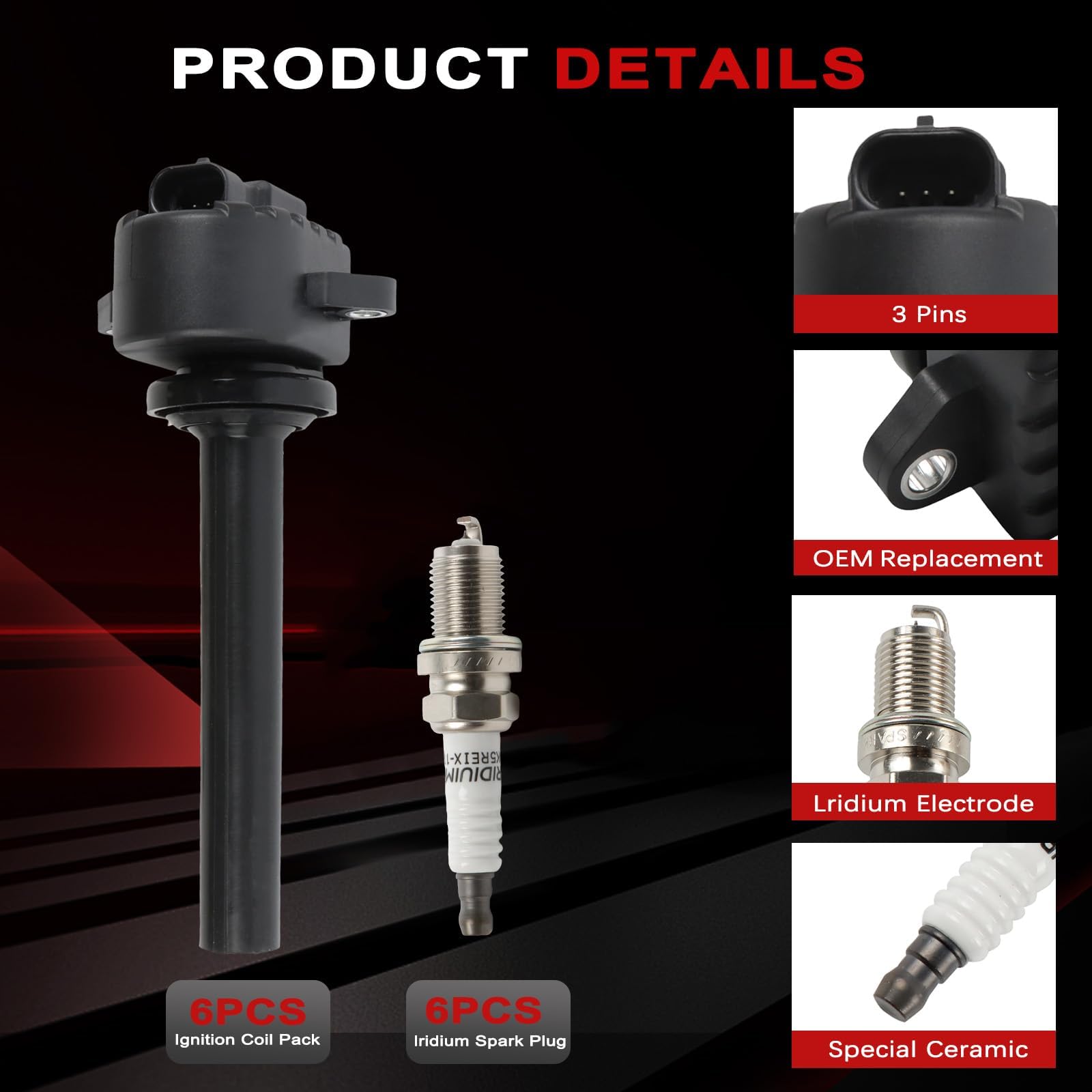 UF252 Ignition Coil Iridium Spark Plugs Set of 8 Compatible with Isuzu Amigo Axiom Rodeo Trooper Passport 3.2L 3.5L V6 Replacement UF251, 8190052500, 8190052501