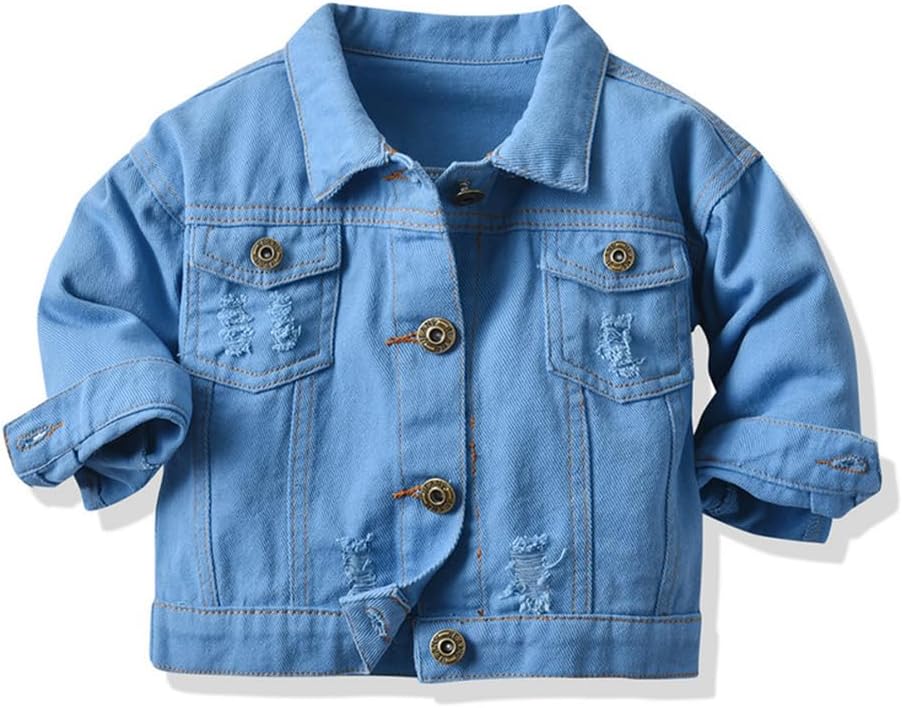 L SERVER Jeansjas voor jongens met lange mouwen, voor kinderen, denimjas, lente, herfst, jas, top, lange mouwen, overgangsjas, Blauw met capuchon., 104/110 cm