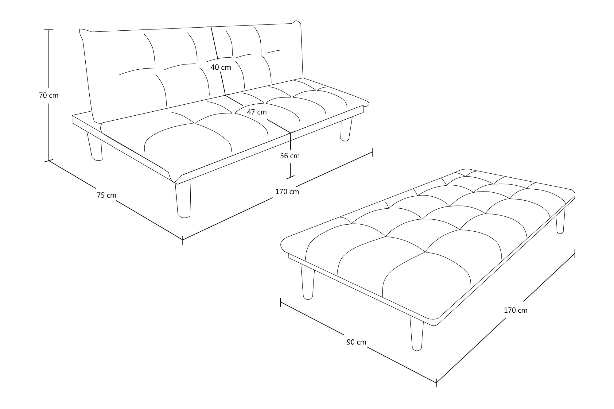 SAMIRA Divano letto clic clac in tessuto grigio scuro - nero - grigio chiaro - Divanetto mod. Russell