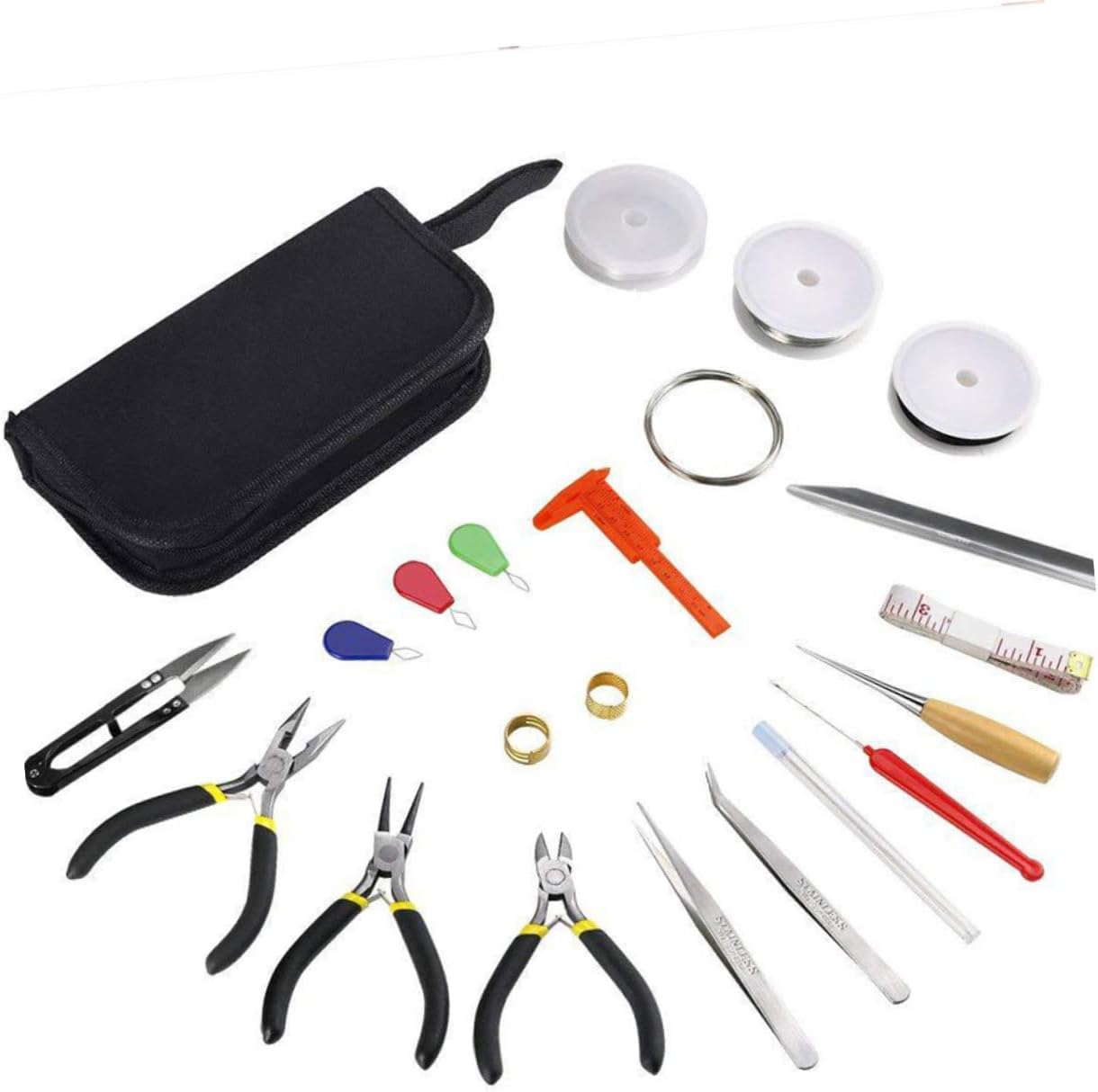 TEHAUX 27pcs Jewelry Accessories Parts Needle-Nose Plier Safety Scissor Tweezer Wire Set for DIY Beading Bracelet Necklace