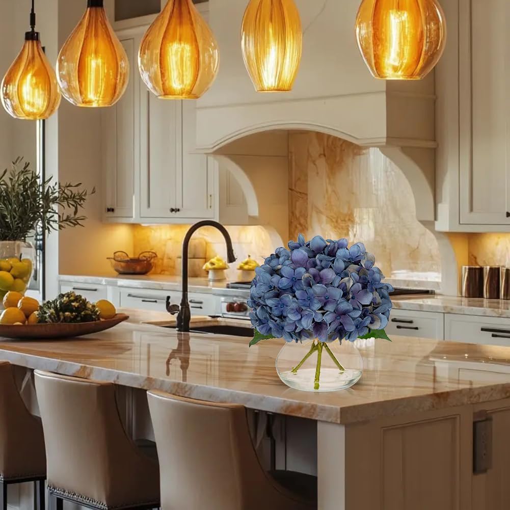 Hollyone Blue Hydrangea Fall Flowers Artificial for Decoration with Glass Vase Autumn Silk Faux Flower Arrangements with Fake Water Table Centerpiece Vase with Flowers Fall Decorations for Home - Image 4