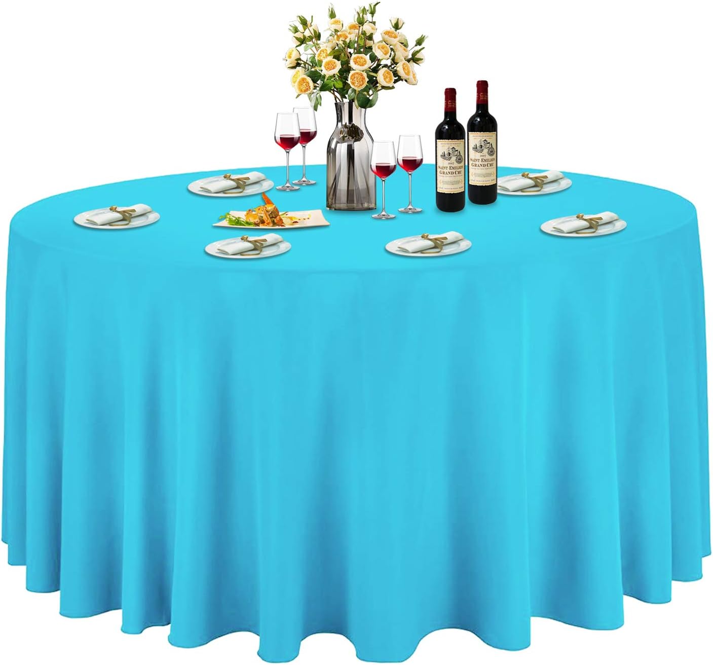 ABCCANOPY Round Tablecloth 120" Inch Round Table Cloths for Circular Table Cover Washable Polyester - Great for Buffet Table, Parties, Holiday Dinner, Wedding & More