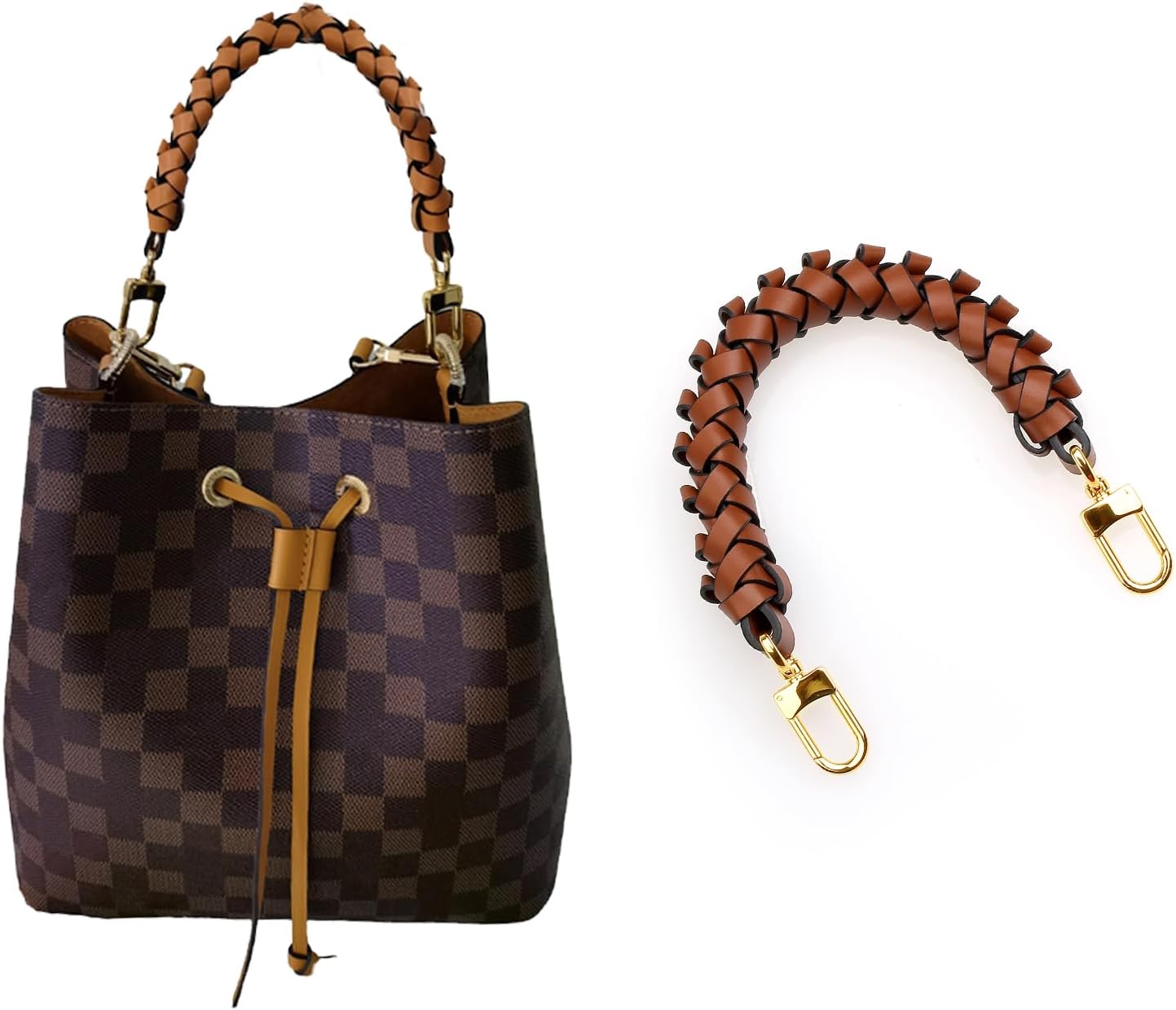 jiesinlov Leather Top Braided Handle for Bucket Bags (Brown)