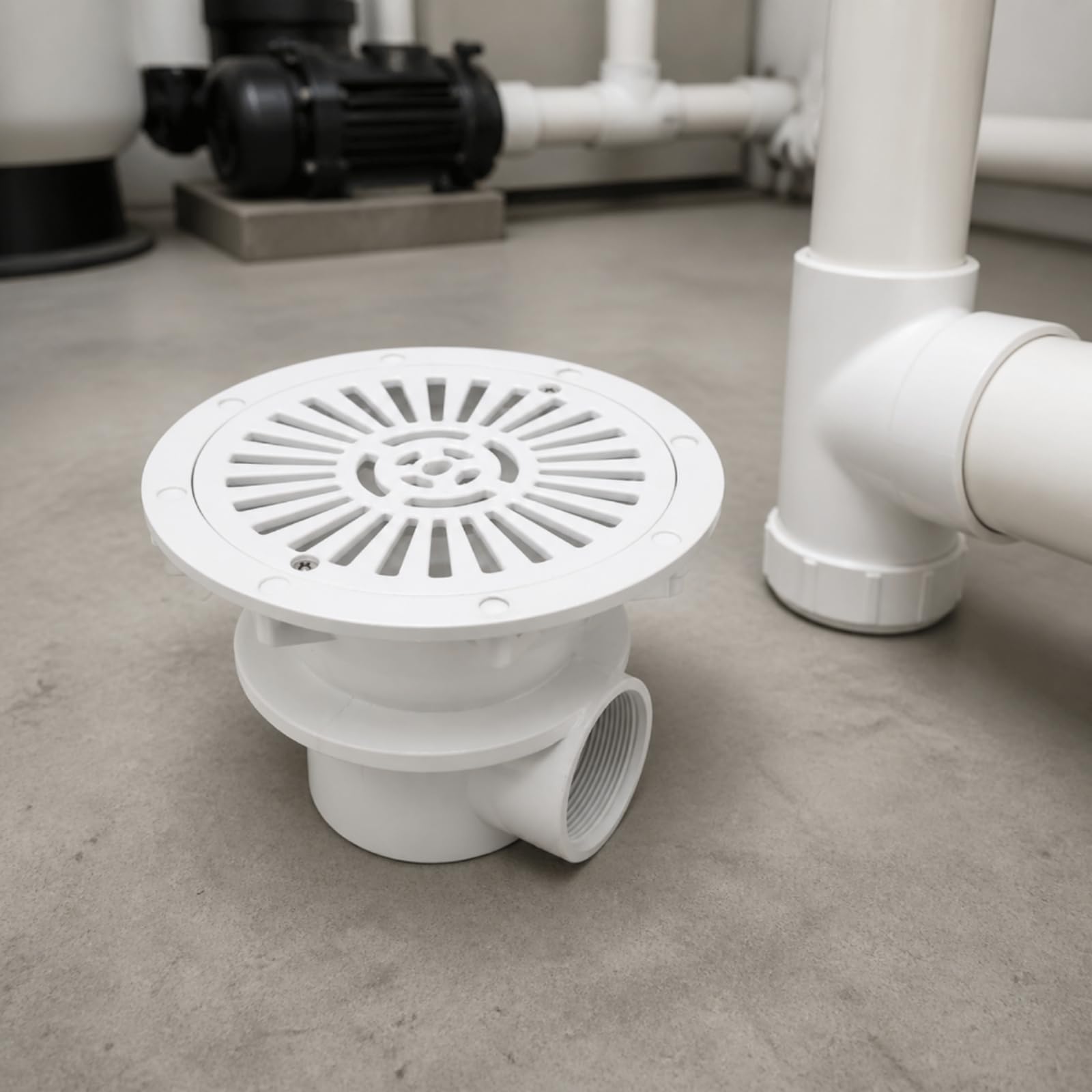 Conector Aspiración para Piscina | Ranurado, para Piscina Hormigón, Práctico, Conector Drenaje con Rejilla Antiobstrucción