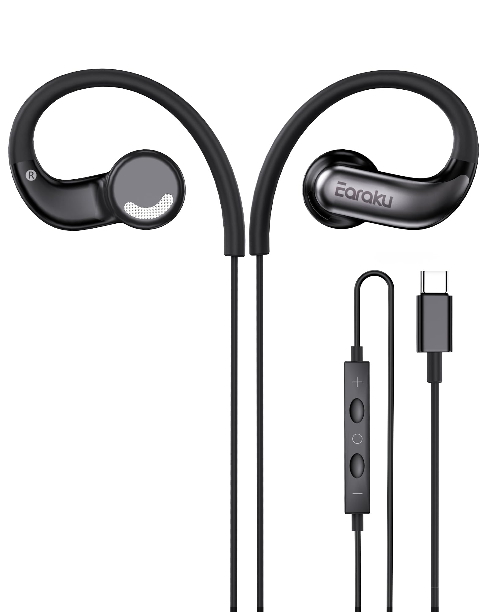 USB C Wired Open Ear Headphones,Earbuds with Mic and Ear Hooks