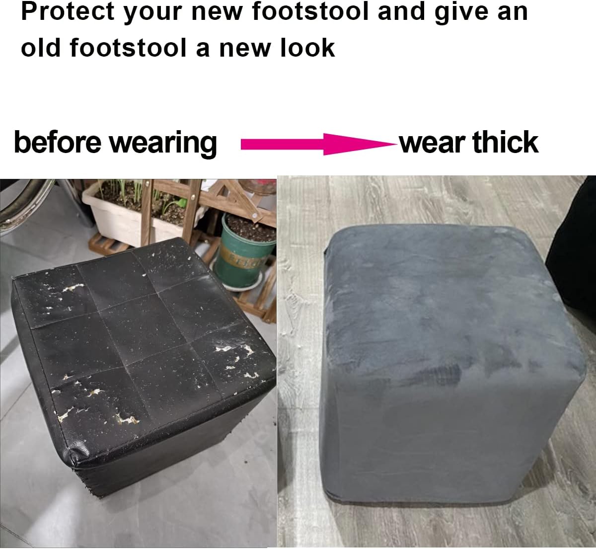 Square Ottoman Stretch Cover Velvet Small Ottoman Slipcover Square Footstool Cover Pouffe Protector Covers, for Square Leather/Fabric Ottoman Footstool,Navy Blue,20x20inch