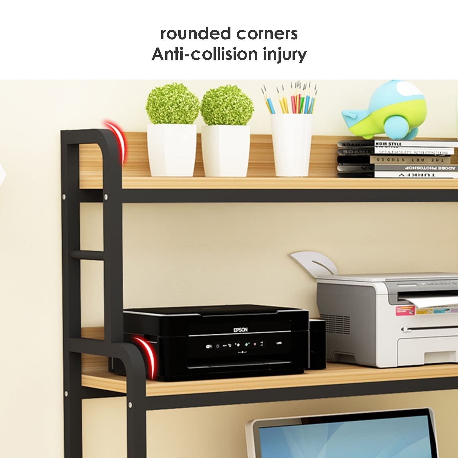 Support d'imprimante, bibliothèque de bureau en métal à 2 niveaux – Organiseur de bureau et support d'imprimante, facile à installer, design noir élégant pour la maison et le bureau, noir B