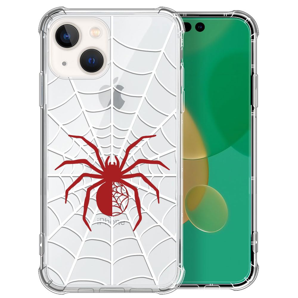 ClothxbYJ Case for iPhone 14, Red Spider Web Transparent Slim Bumper Case
