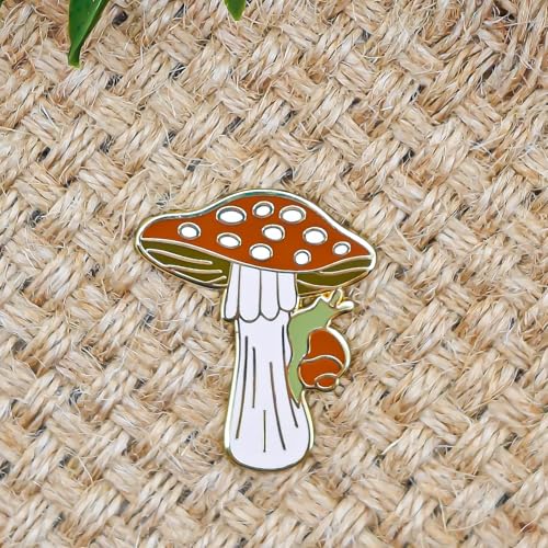 Image of Snail Under The Mushroom Umbrella Enamel Pin - Animal World Series | Premium Enamel Pin - Statement Lapel Pin - Plated Badge for Clothing, Bags, Hats, Jackets, and Lanyards