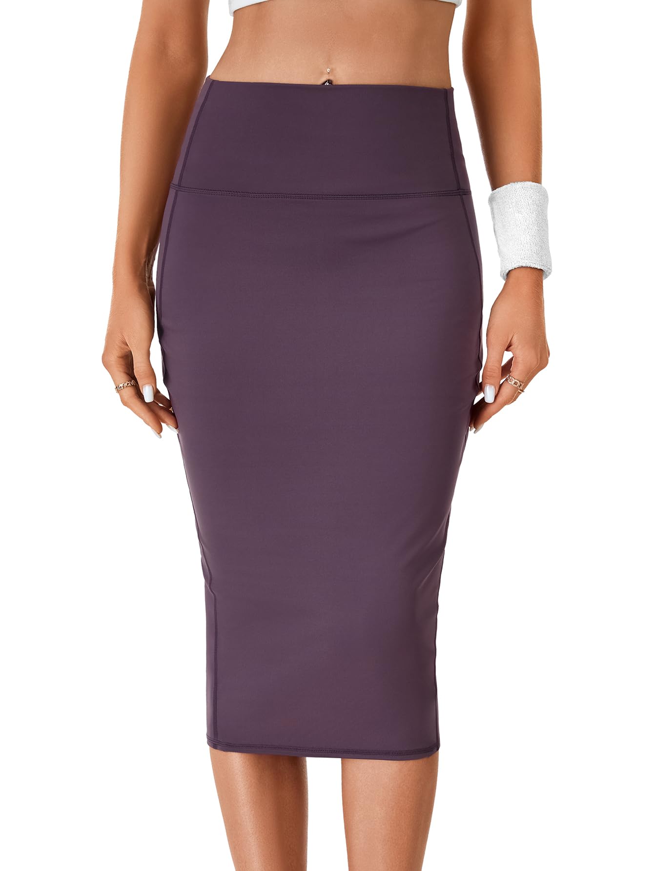 Rooscier Womens High Waist Pencil Skirt Back Slit Stretchy Bodycon Office Midi Skirts