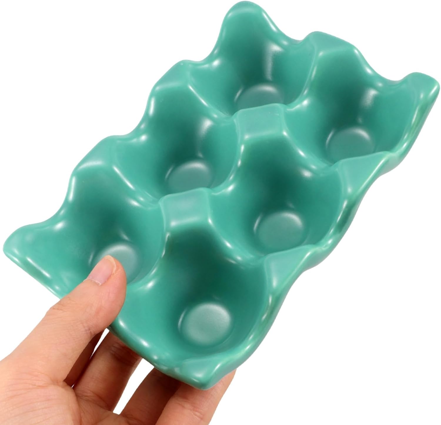 ULTECHNOVO Ceramic Egg Holder for Refrigerator 6 Cups Half Dozen Egg Tray Easy to Clean Decorative Piece for Homes and Restaurants