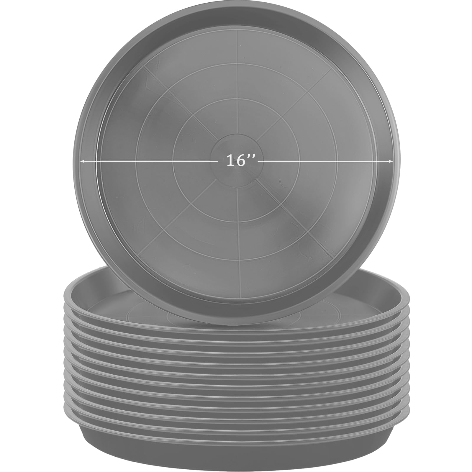 Eccliy Lot de 12 soucoupes Rondes en Plastique épais pour intérieur et extérieur (Gris, 40,6 cm)