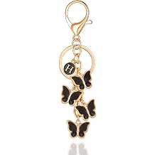 XGALBLA White Pink Black Cute Butterfly Initial Letter Keychain for Women, Butterfly Bag Charms Keyring for Handbags Backpack