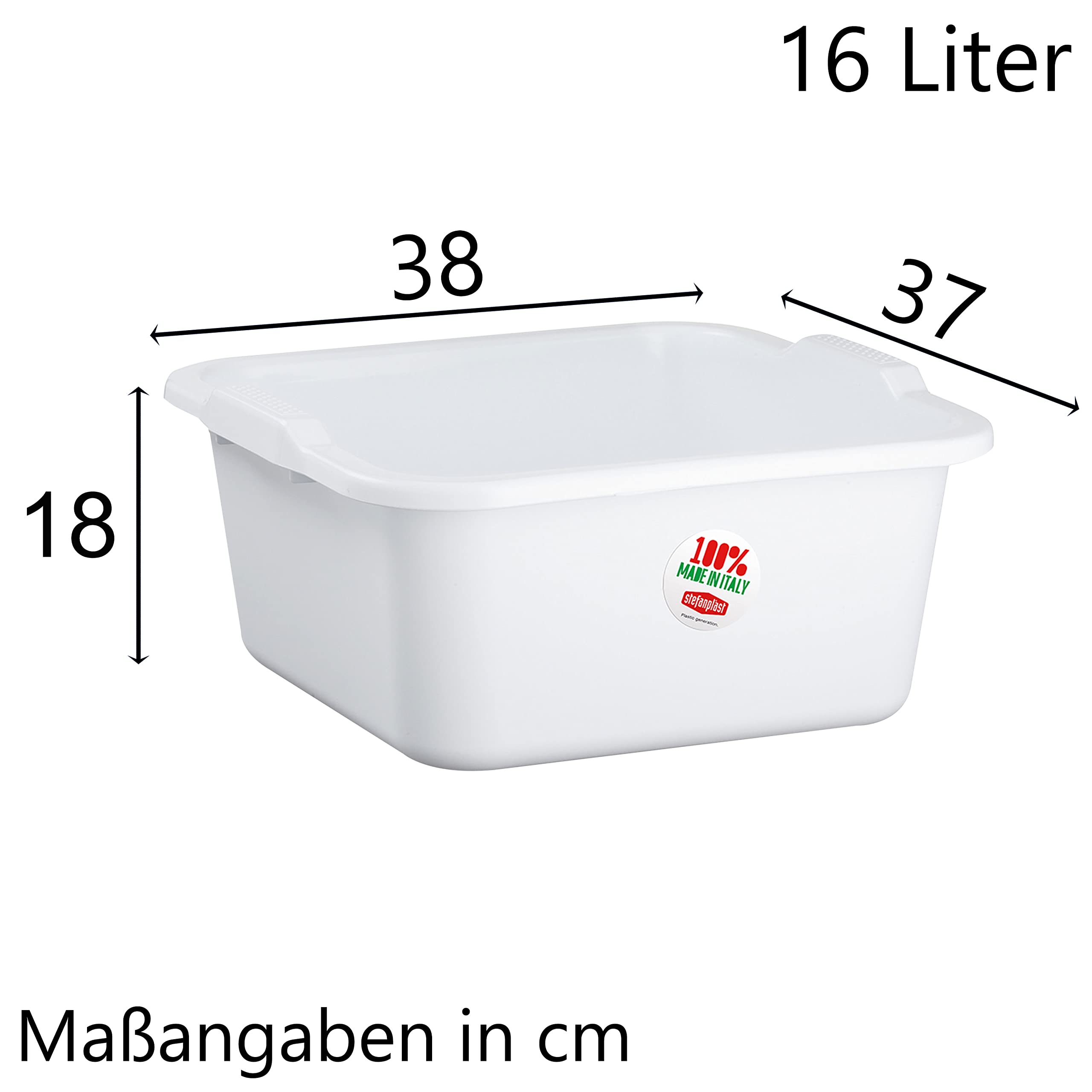 12x Schüssel 16L quadratisch 38x37x18cm weiß aus Kunststoff Fußbad Pflege
